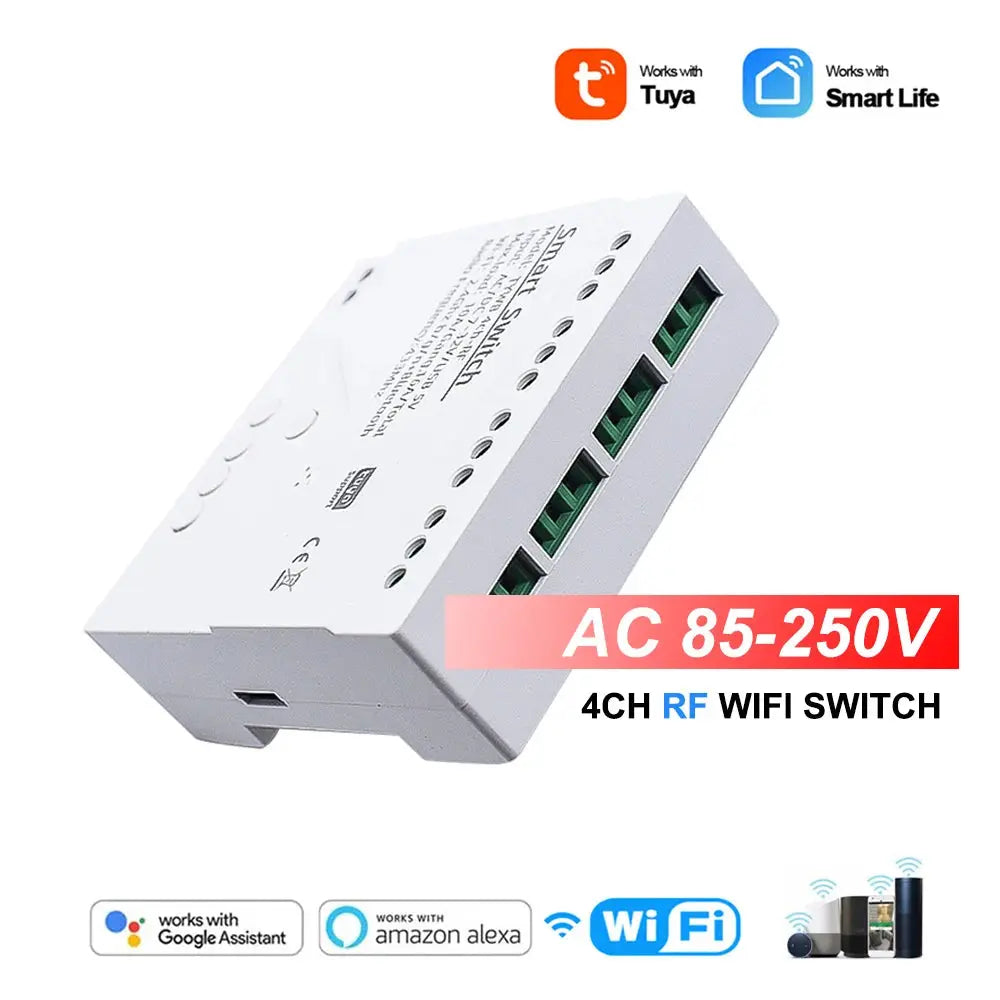 4CH Tuya Wifi Relay Smart Wireless Switch Module 4 Channel 7-32V 85-250V 220V 110V 2200W RF433 10A 4 Way Receiver For Alexa Tech Triumph Shop