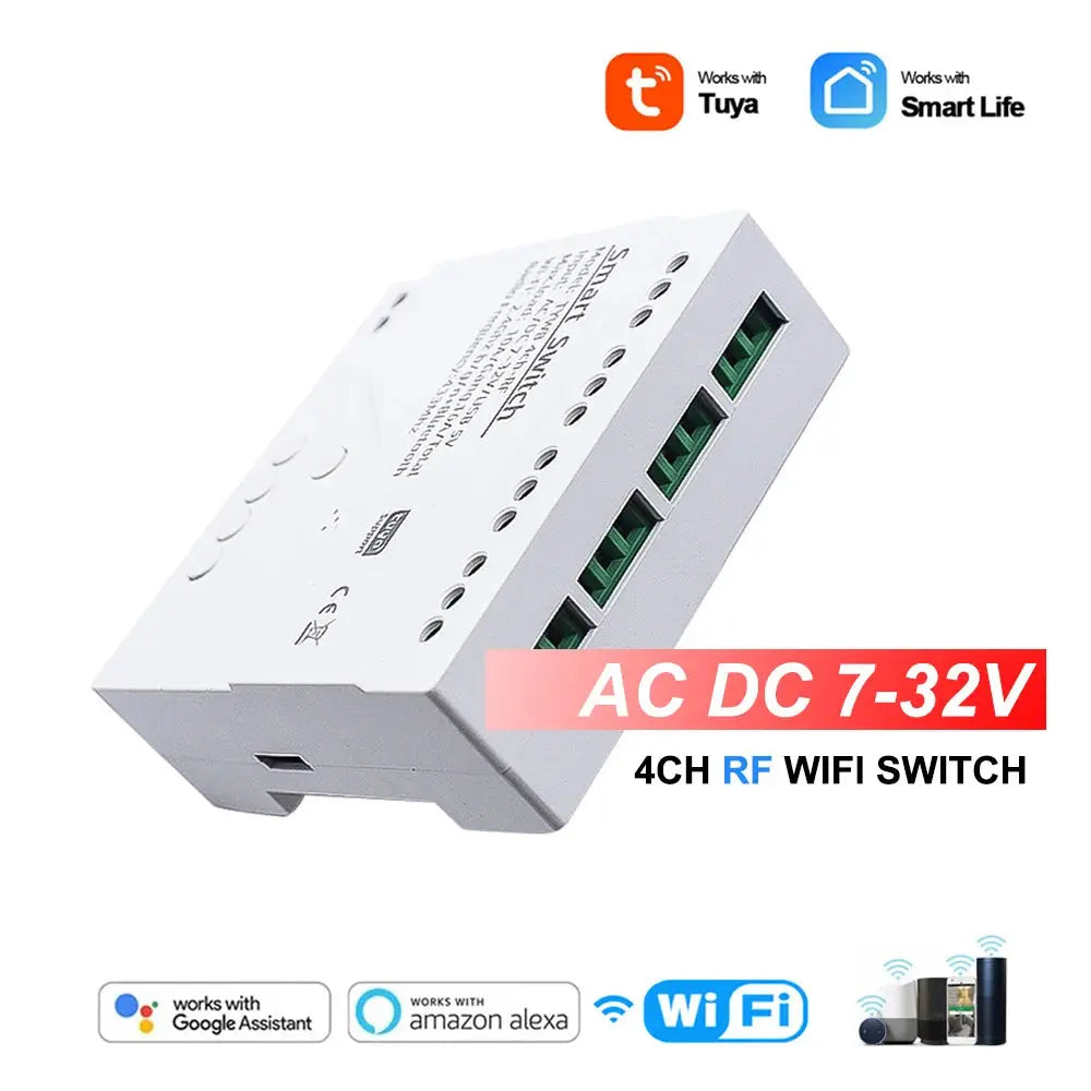 4CH Tuya Wifi Relay Smart Wireless Switch Module 4 Channel 7-32V 85-250V 220V 110V 2200W RF433 10A 4 Way Receiver For Alexa Tech Triumph Shop