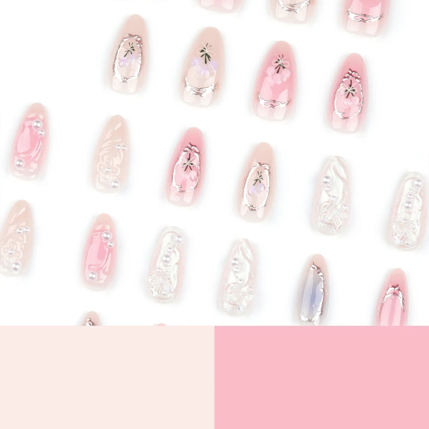 24Pcs Pink Almond False Nails Butterfly Ballet with French Design Wearable Fake Nails Simple Artificial Press on Nails Tips Art Tech Triumph Shop