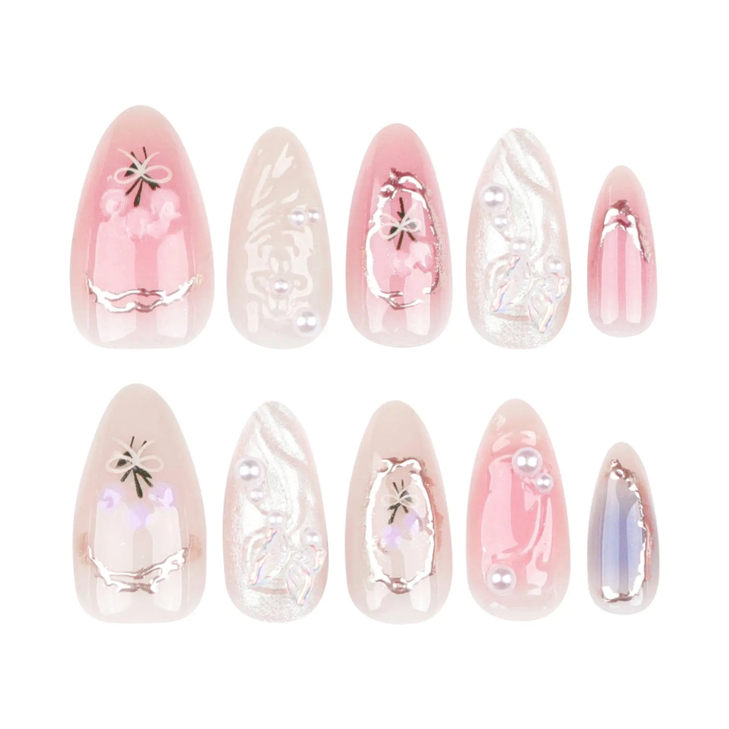 24Pcs Pink Almond False Nails Butterfly Ballet with French Design Wearable Fake Nails Simple Artificial Press on Nails Tips Art Tech Triumph Shop