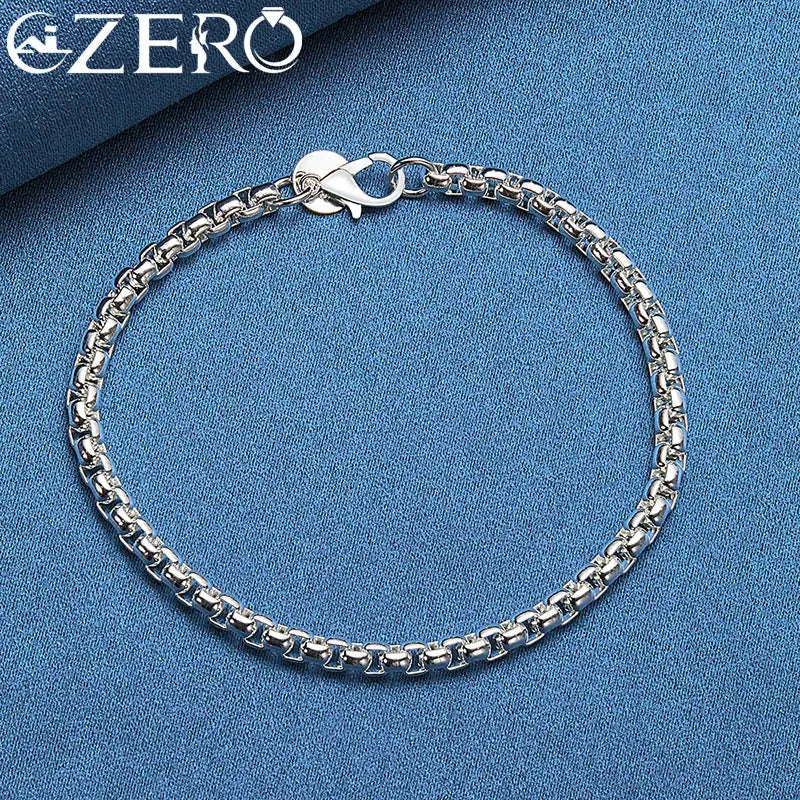 ALIZERO 18K Gold Bracelets 925 Sterling Silver 4mm Round Box Chain Bracelet For Woman Man Fashion Jewelry Wedding Party Gift Tech Triumph Shop