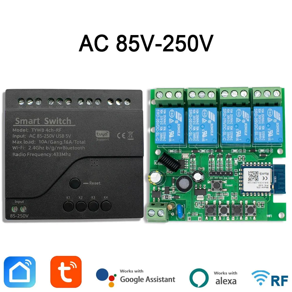 4CH Tuya Wifi Relay Smart Wireless Switch Module 4 Channel 7-32V 85-250V 220V 110V 2200W RF433 10A 4 Way Receiver For Alexa Tech Triumph Shop