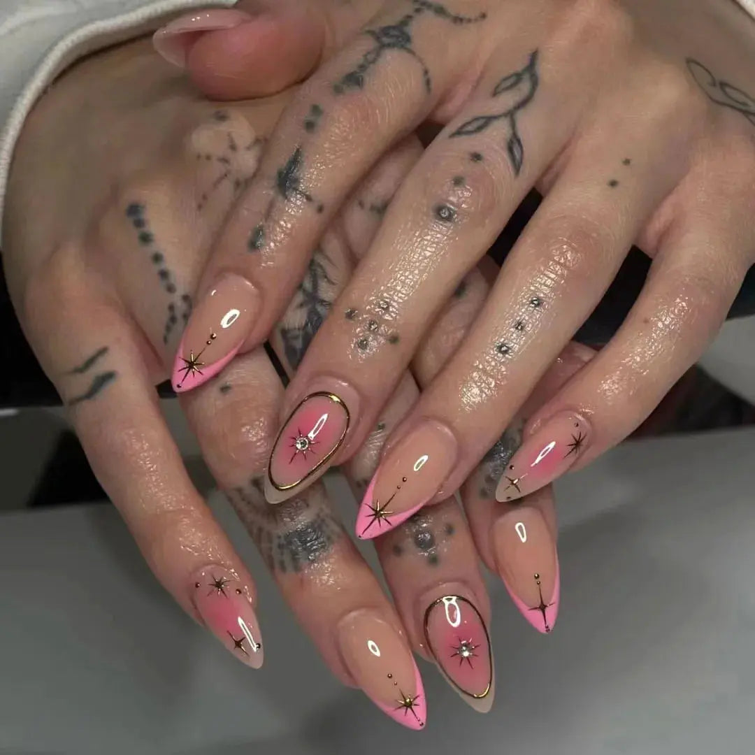 24Pcs False Nails Spicy Girl Silver Bow with Diamond Fake Nails with Glue Almond Press on Nails Black Cool Y2k Almond Nail Set Tech Triumph Shop