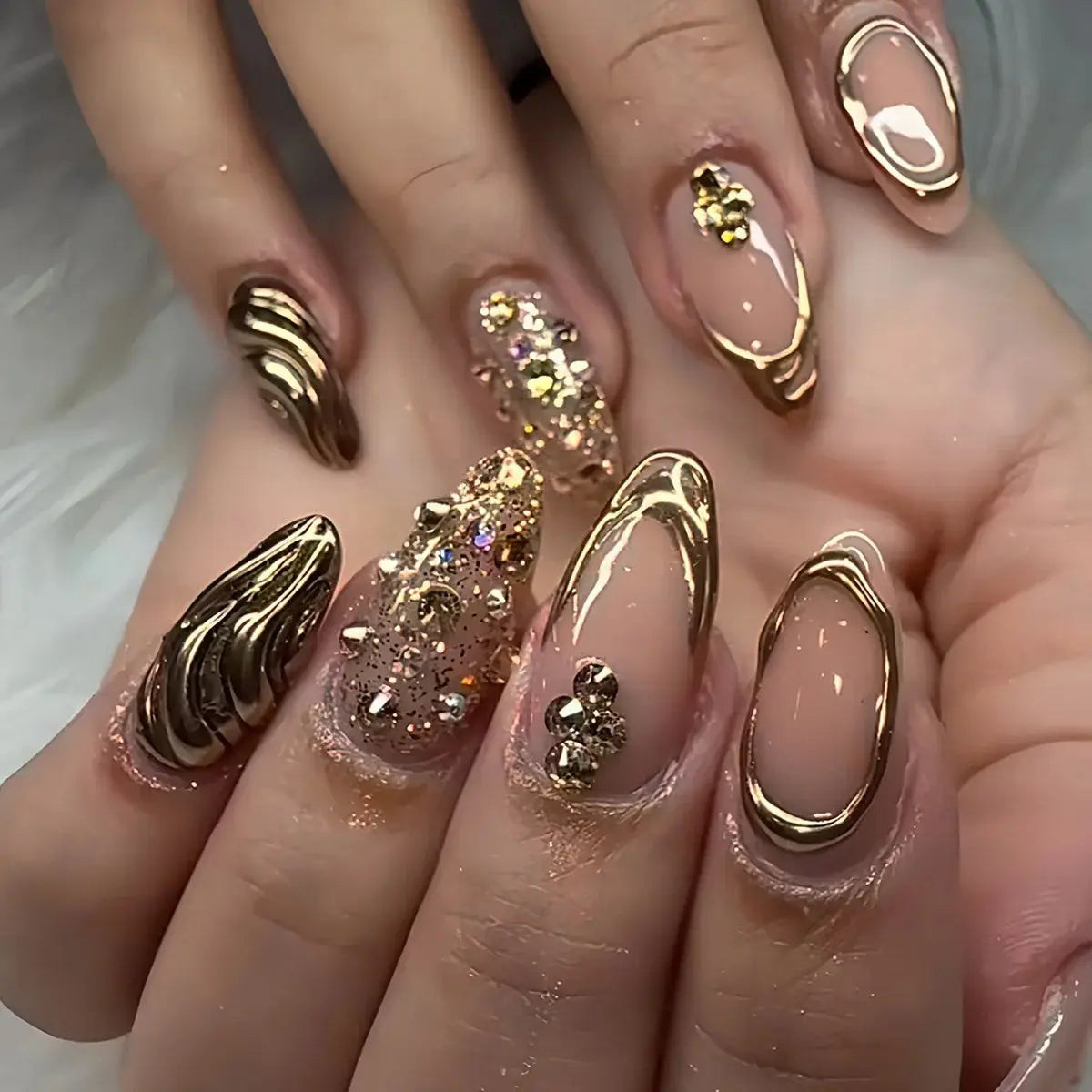 24Pcs False Nails Spicy Girl Silver Bow with Diamond Fake Nails with Glue Almond Press on Nails Black Cool Y2k Almond Nail Set Tech Triumph Shop