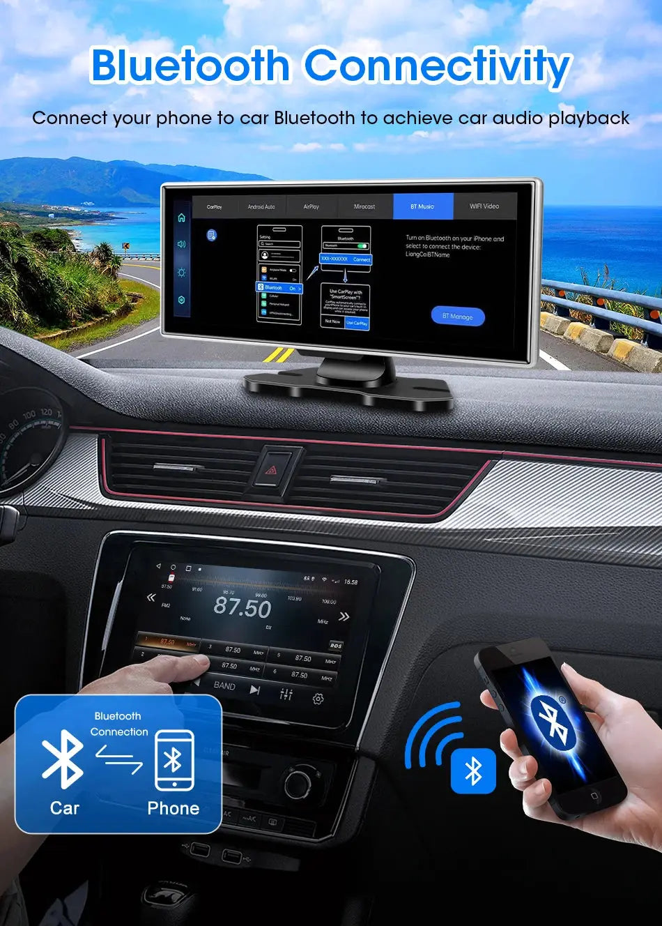 10/11.26 inch Dash Cam 4K Car DVR Wireless Carplay & Android Auto GPS Navigation Video Recorder Dashboard Dual Lens Wifi FM AUX Tech Triumph Shop