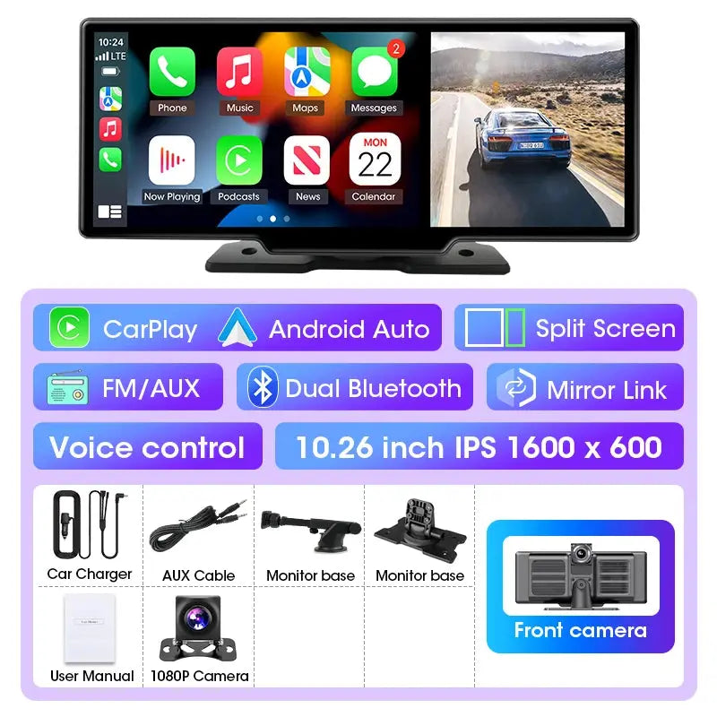 10/11.26 inch Dash Cam 4K Car DVR Wireless Carplay & Android Auto GPS Navigation Video Recorder Dashboard Dual Lens Wifi FM AUX Tech Triumph Shop