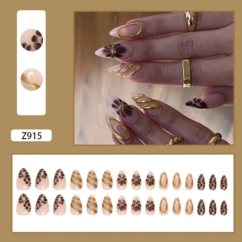 24pcs White Flower Fake Nail Tips Ins Yellow Pink Blush False Nails Wearable Full Cover European Almond Shaped Press on Nails Tech Triumph Shop