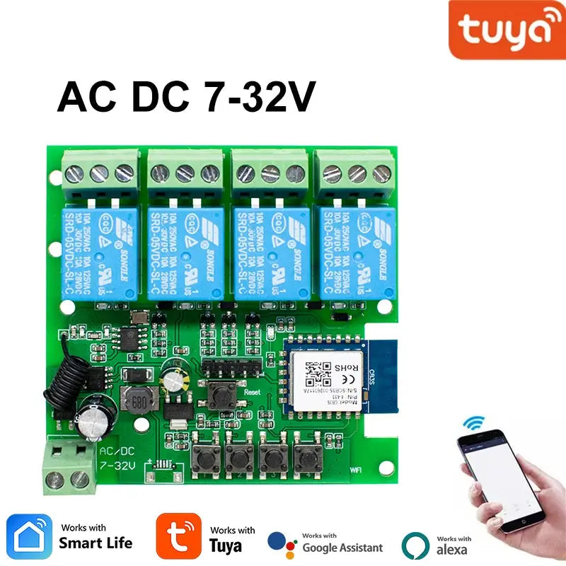 4CH Tuya Wifi Relay Smart Wireless Switch Module 4 Channel 7-32V 85-250V 220V 110V 2200W RF433 10A 4 Way Receiver For Alexa Tech Triumph Shop