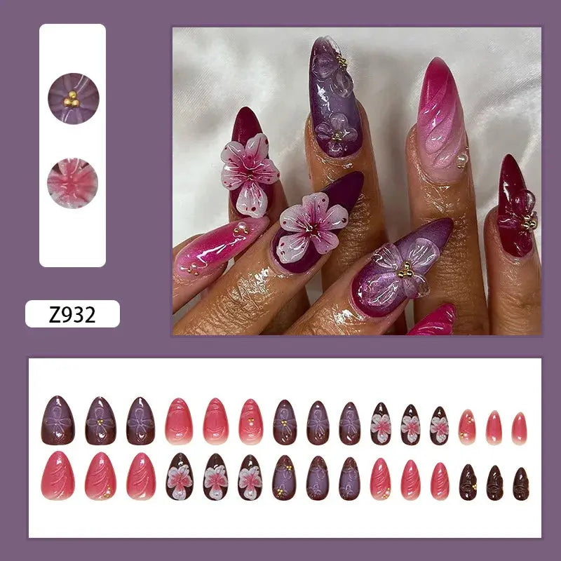 24pcs White Flower Fake Nail Tips Ins Yellow Pink Blush False Nails Wearable Full Cover European Almond Shaped Press on Nails Tech Triumph Shop