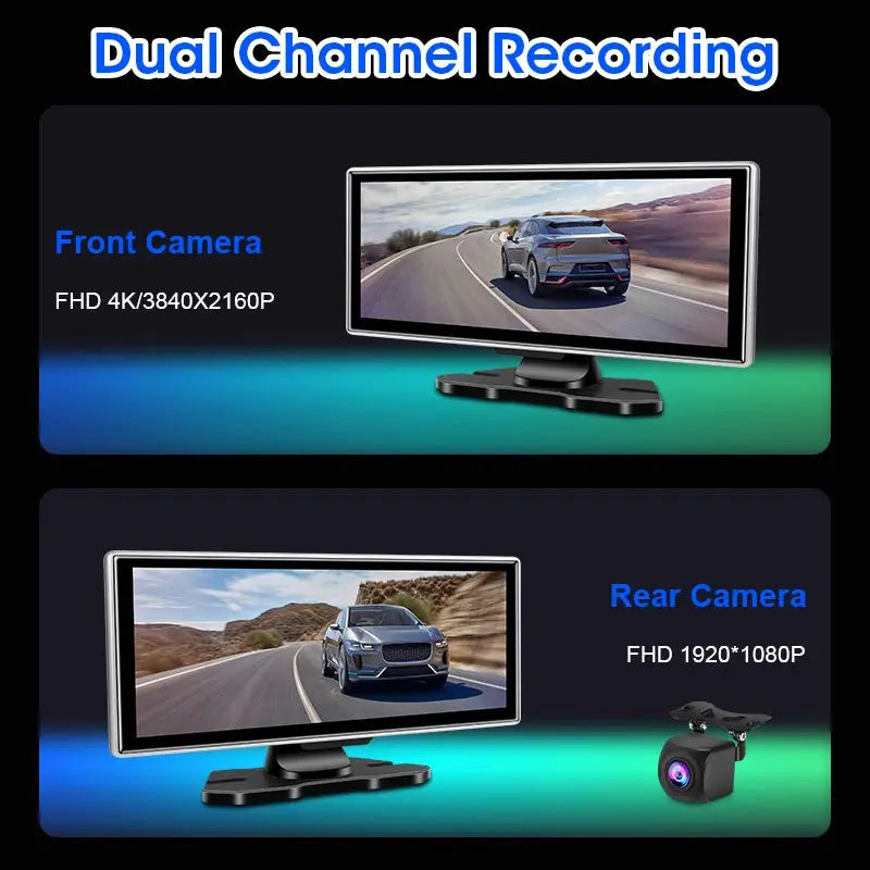 10/11.26 inch Dash Cam 4K Car DVR Wireless Carplay & Android Auto GPS Navigation Video Recorder Dashboard Dual Lens Wifi FM AUX Tech Triumph Shop