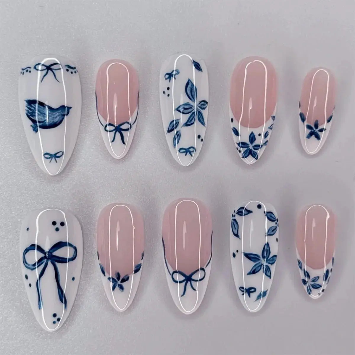 24pcs White Flower Fake Nail Tips Ins Yellow Pink Blush False Nails Wearable Full Cover European Almond Shaped Press on Nails Tech Triumph Shop