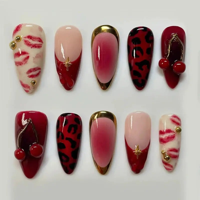 24Pcs False Nails Spicy Girl Silver Bow with Diamond Fake Nails with Glue Almond Press on Nails Black Cool Y2k Almond Nail Set Tech Triumph Shop