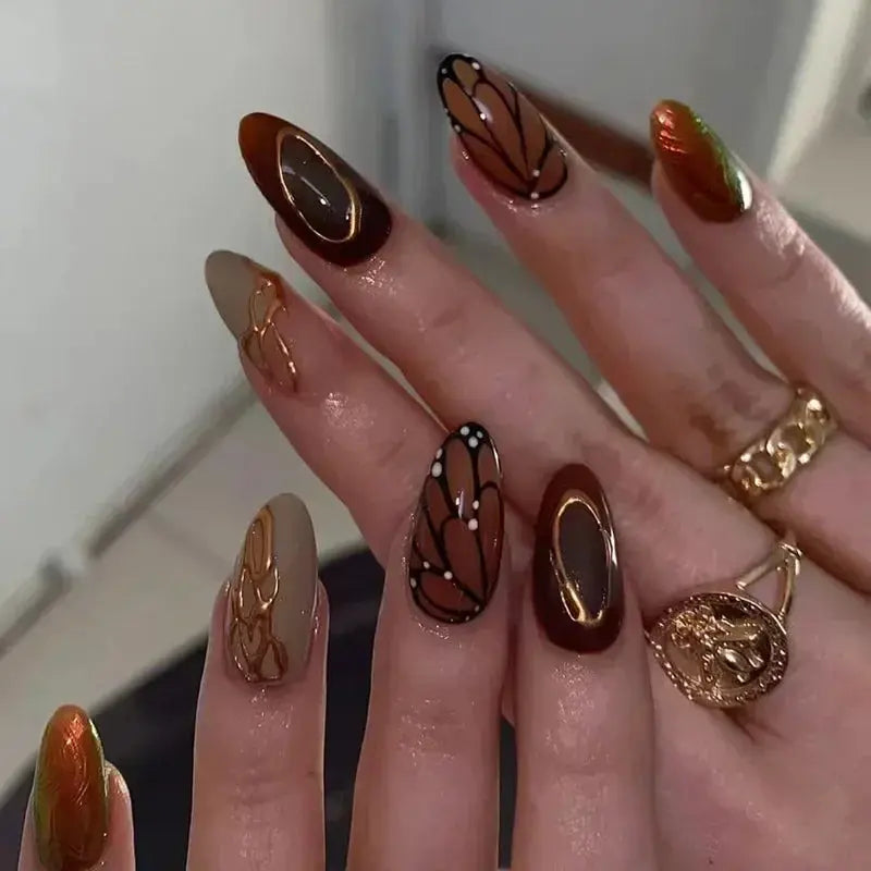 24Pcs Pink Almond False Nails Butterfly Ballet with French Design Wearable Fake Nails Simple Artificial Press on Nails Tips Art Tech Triumph Shop