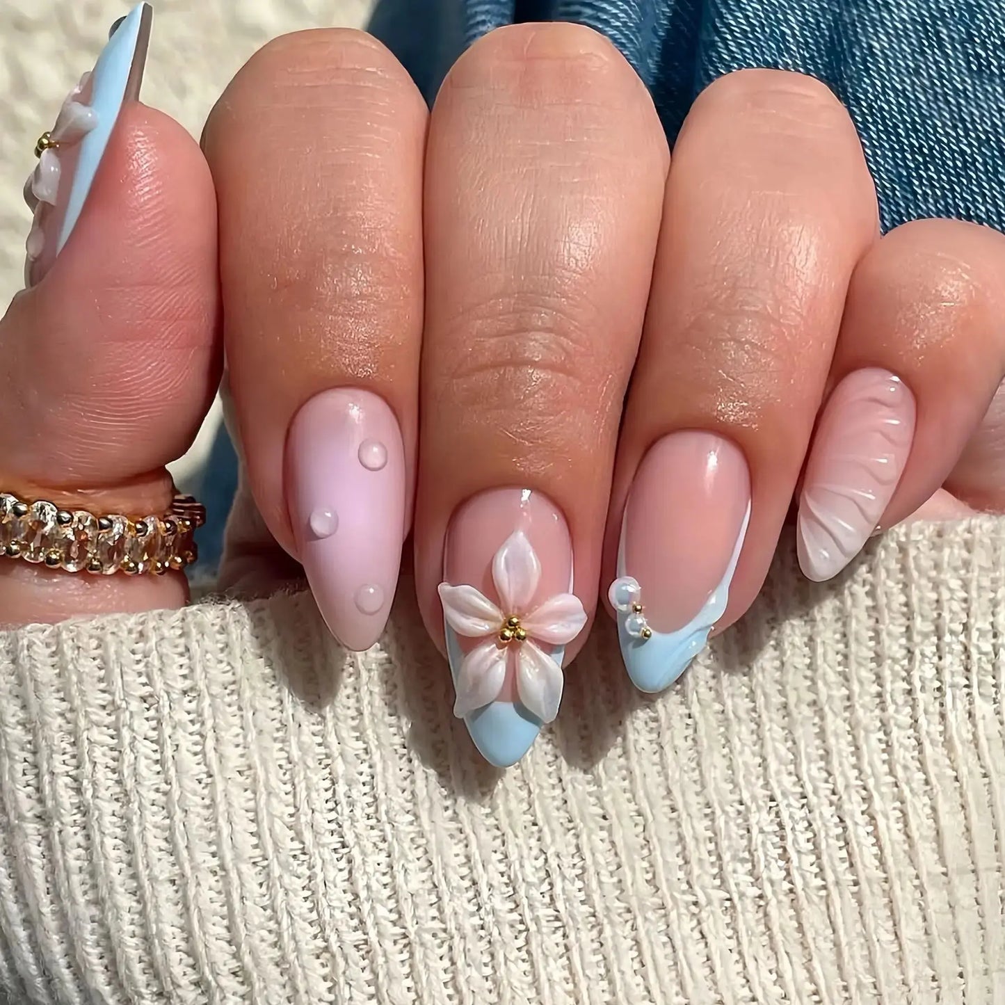 24Pcs Pink Almond False Nails Butterfly Ballet with French Design Wearable Fake Nails Simple Artificial Press on Nails Tips Art Tech Triumph Shop