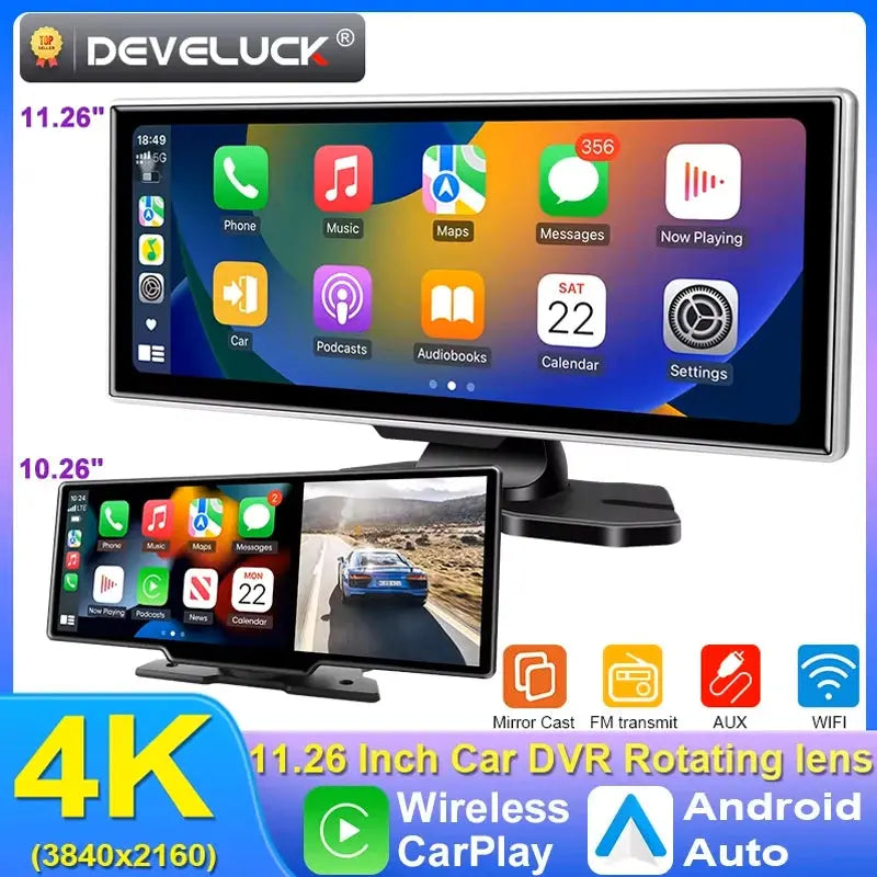 10/11.26 inch Dash Cam 4K Car DVR Wireless Carplay & Android Auto GPS Navigation Video Recorder Dashboard Dual Lens Wifi FM AUX Tech Triumph Shop