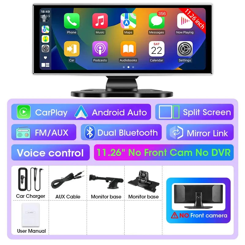 10/11.26 inch Dash Cam 4K Car DVR Wireless Carplay & Android Auto GPS Navigation Video Recorder Dashboard Dual Lens Wifi FM AUX Tech Triumph Shop