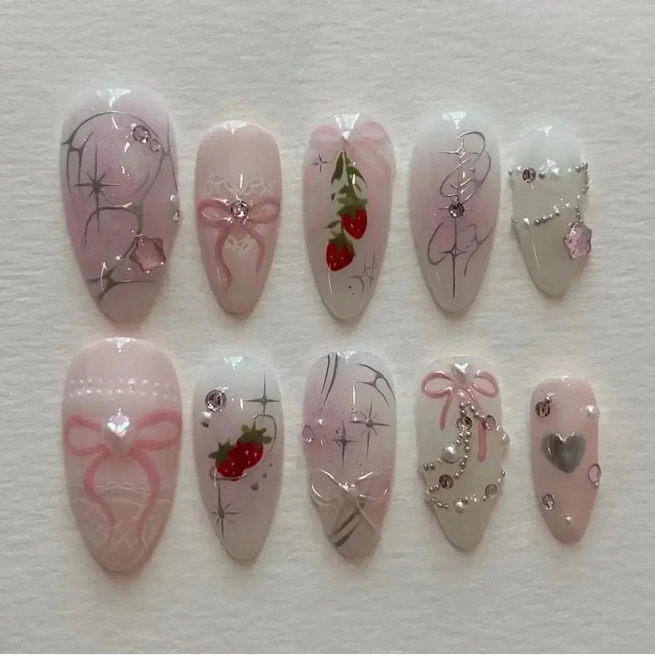 24Pcs Pink Almond False Nails Butterfly Ballet with French Design Wearable Fake Nails Simple Artificial Press on Nails Tips Art Tech Triumph Shop