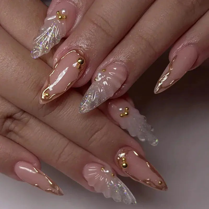 24pcs White Flower Fake Nail Tips Ins Yellow Pink Blush False Nails Wearable Full Cover European Almond Shaped Press on Nails Tech Triumph Shop