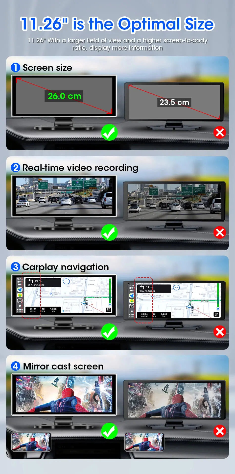 10/11.26 inch Dash Cam 4K Car DVR Wireless Carplay & Android Auto GPS Navigation Video Recorder Dashboard Dual Lens Wifi FM AUX Tech Triumph Shop