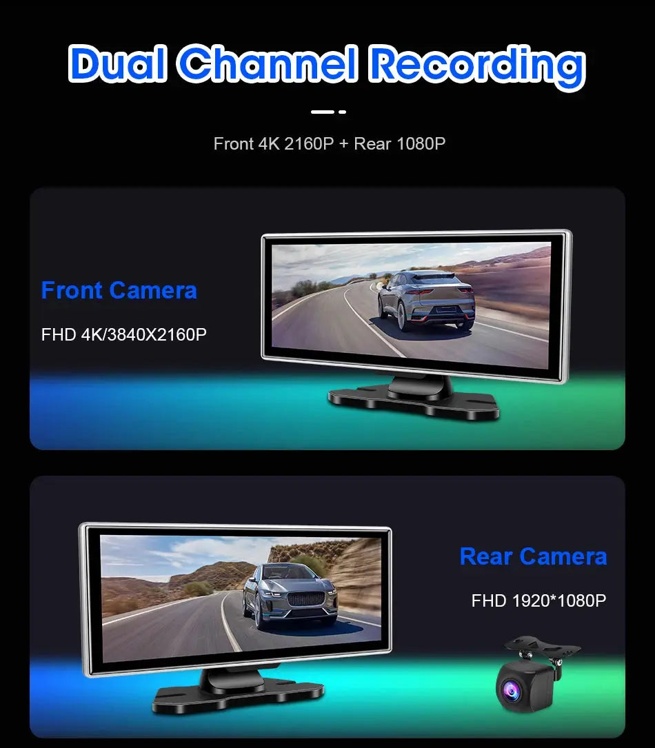 10/11.26 inch Dash Cam 4K Car DVR Wireless Carplay & Android Auto GPS Navigation Video Recorder Dashboard Dual Lens Wifi FM AUX Tech Triumph Shop
