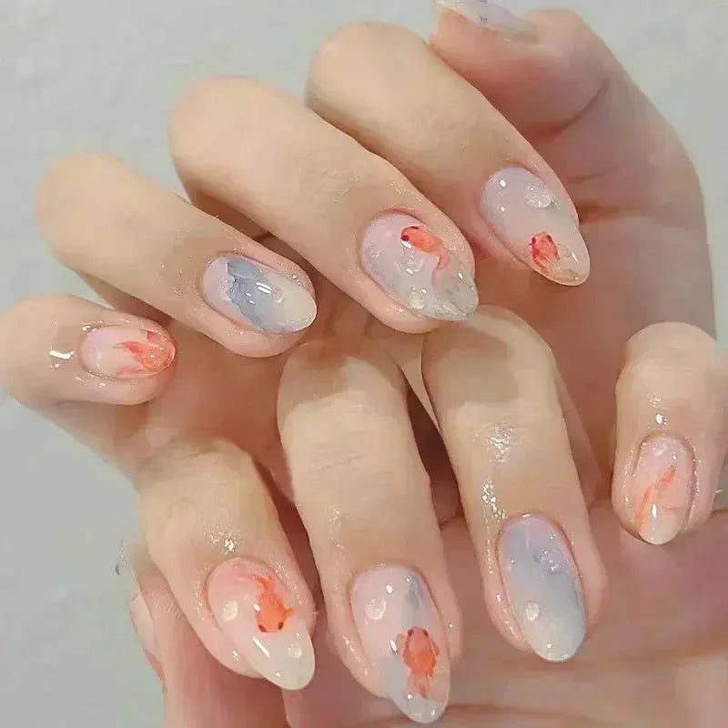 24Pcs Pink Almond False Nails Butterfly Ballet with French Design Wearable Fake Nails Simple Artificial Press on Nails Tips Art Tech Triumph Shop