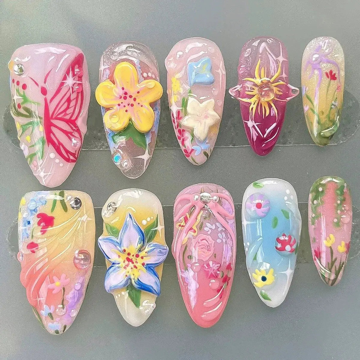 24Pcs Pink Almond False Nails Butterfly Ballet with French Design Wearable Fake Nails Simple Artificial Press on Nails Tips Art Tech Triumph Shop