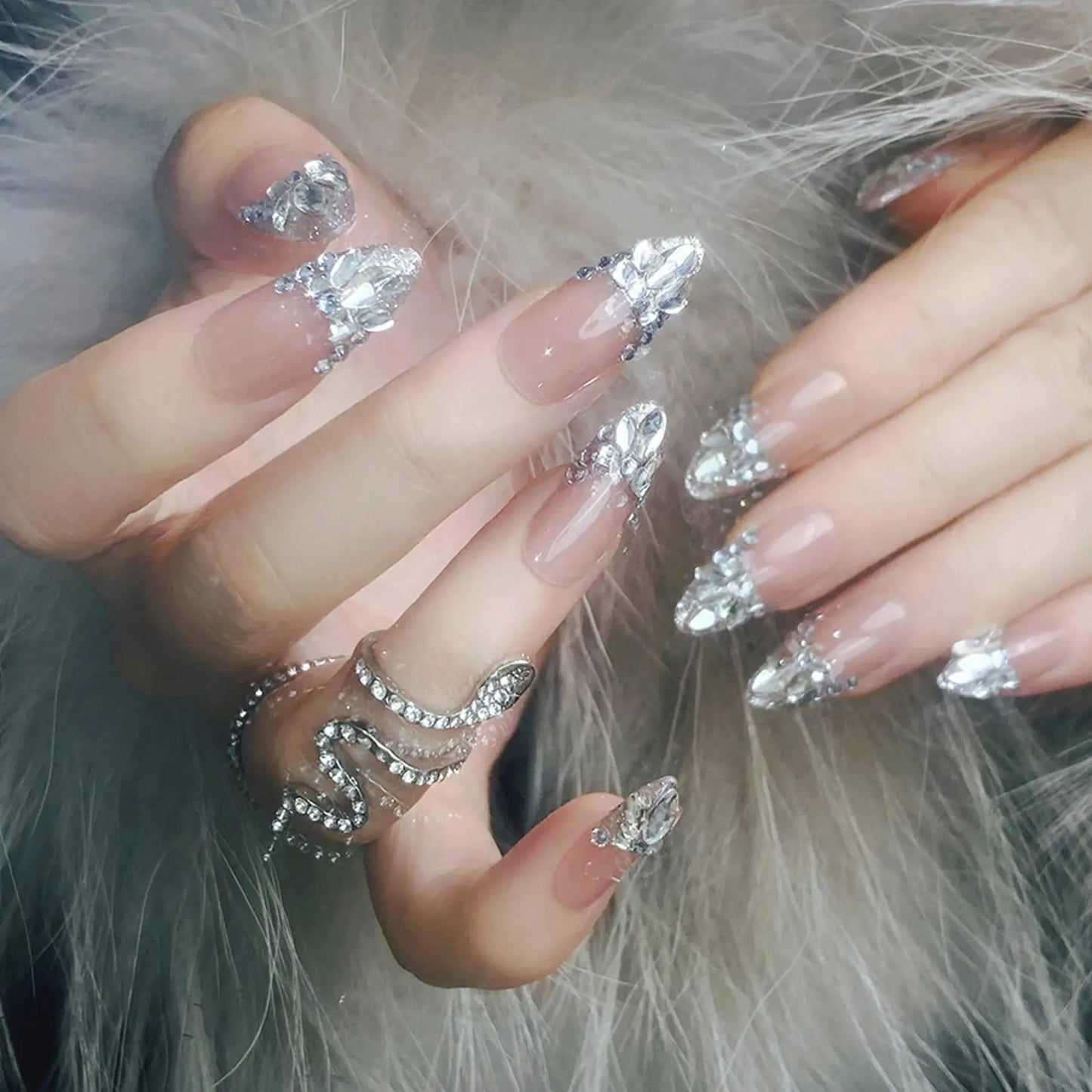 24pcs Sweet Cute Bow False Nails with Pink Crystal Design Korean Fake Nail Tips for Girl Lady Wearable Full Cover Press on Nails Tech Triumph Shop