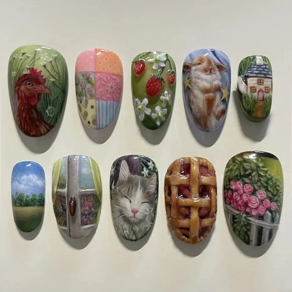 24pcs White Flower Fake Nail Tips Ins Yellow Pink Blush False Nails Wearable Full Cover European Almond Shaped Press on Nails Tech Triumph Shop