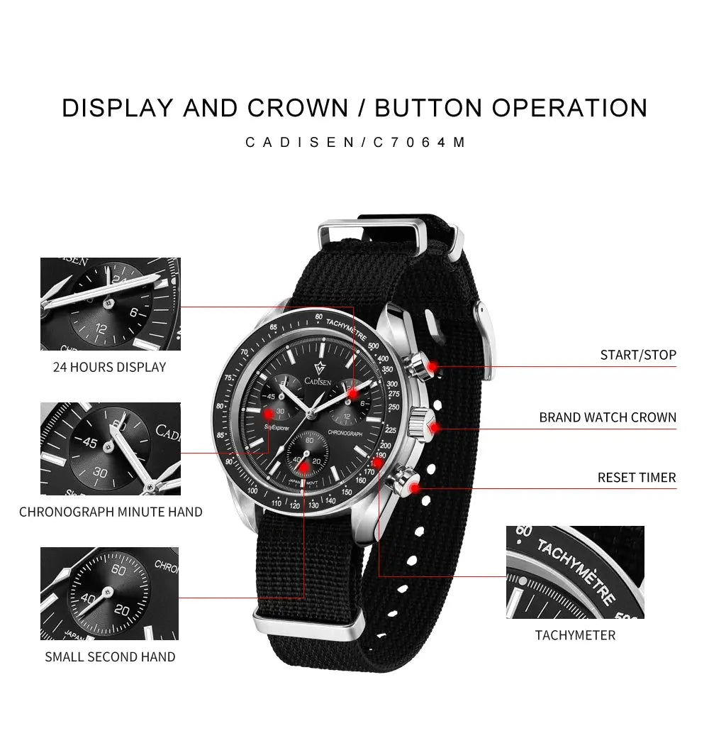 CADISEN New Men's Watches Luxury Quartz Wrist Watch For Men Sapphire AR Coated Tech Triumph Shop