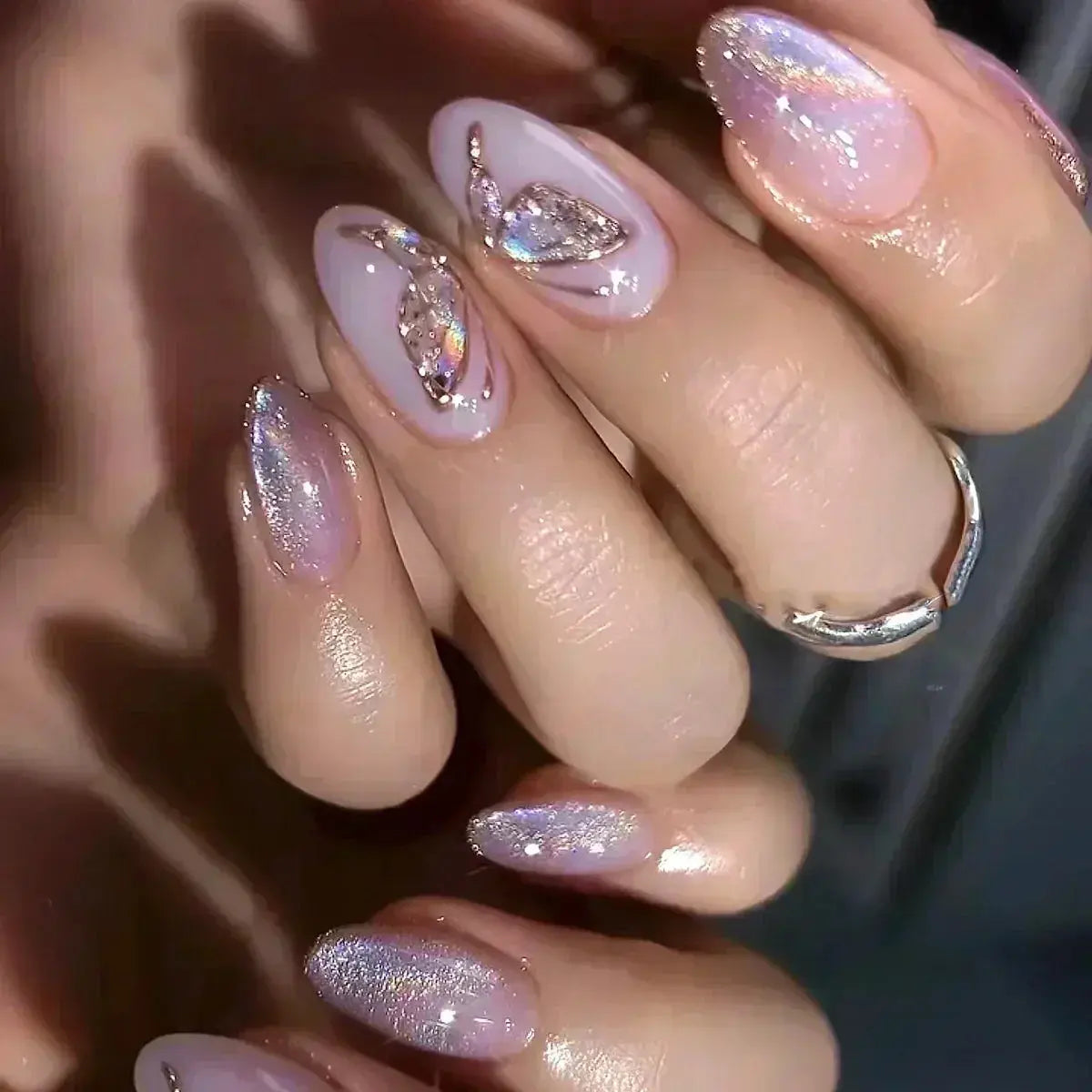 24Pcs Pink Almond False Nails Butterfly Ballet with French Design Wearable Fake Nails Simple Artificial Press on Nails Tips Art Tech Triumph Shop