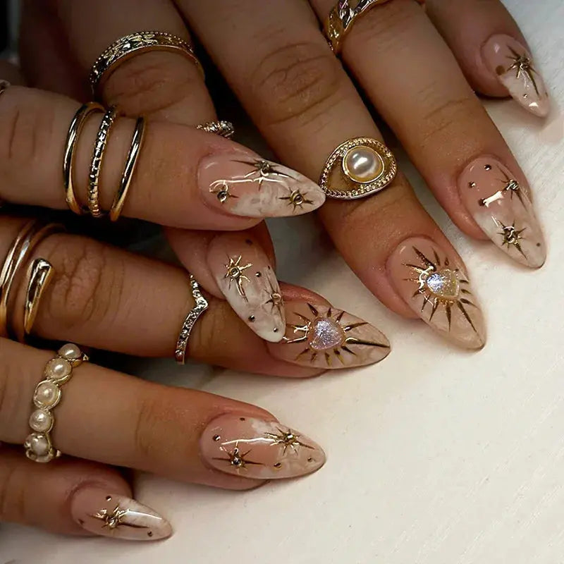 24Pcs False Nails Spicy Girl Silver Bow with Diamond Fake Nails with Glue Almond Press on Nails Black Cool Y2k Almond Nail Set Tech Triumph Shop