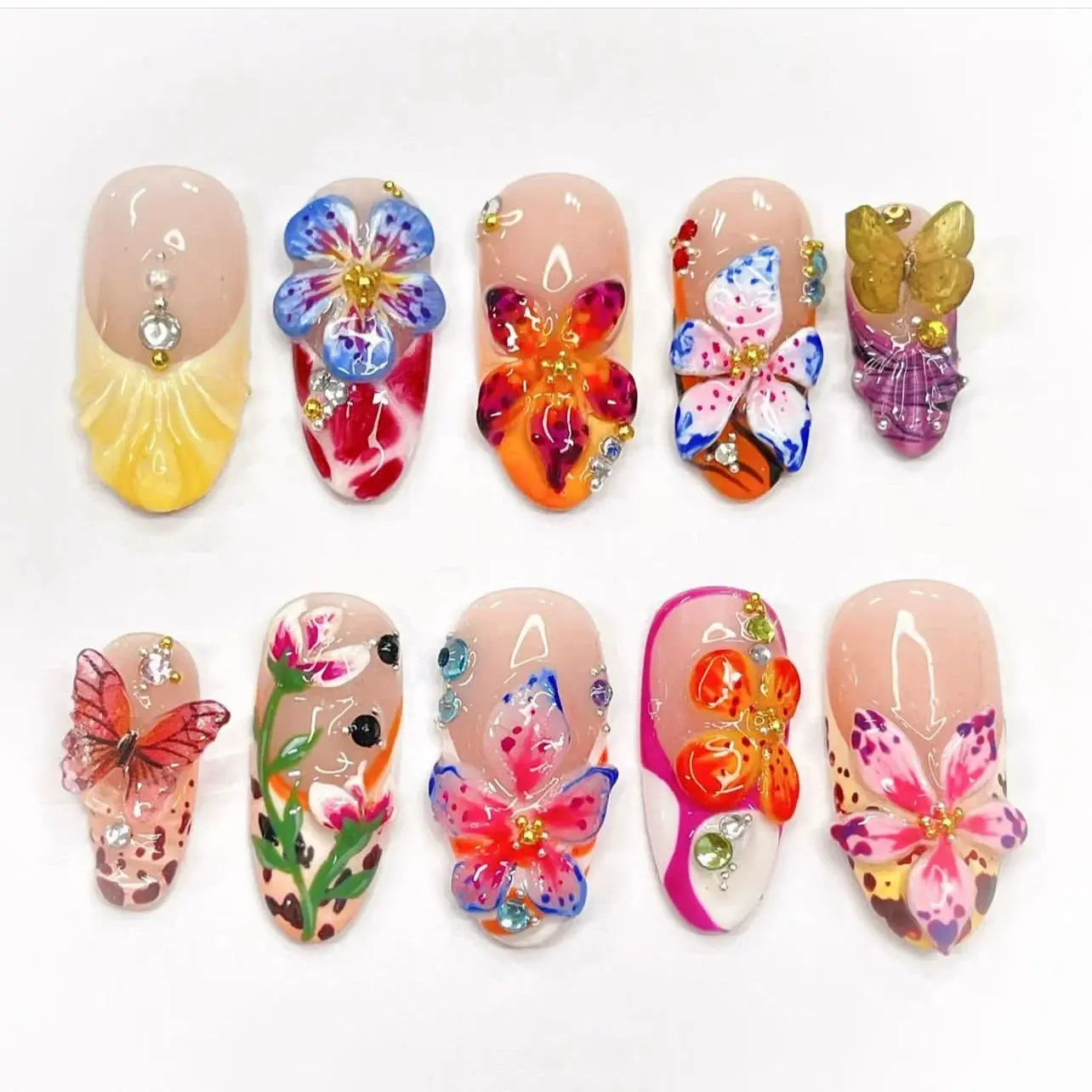 24Pcs Pink Almond False Nails Butterfly Ballet with French Design Wearable Fake Nails Simple Artificial Press on Nails Tips Art Tech Triumph Shop