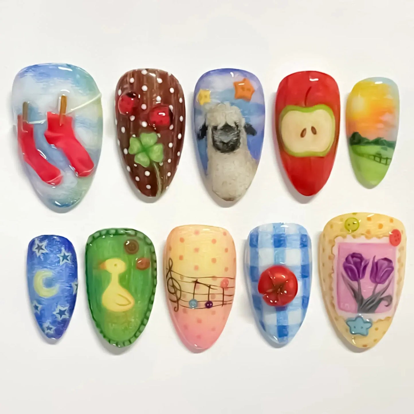 24pcs White Flower Fake Nail Tips Ins Yellow Pink Blush False Nails Wearable Full Cover European Almond Shaped Press on Nails Tech Triumph Shop
