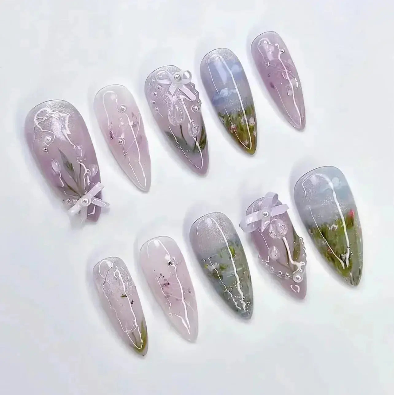 24Pcs Pink Almond False Nails Butterfly Ballet with French Design Wearable Fake Nails Simple Artificial Press on Nails Tips Art Tech Triumph Shop