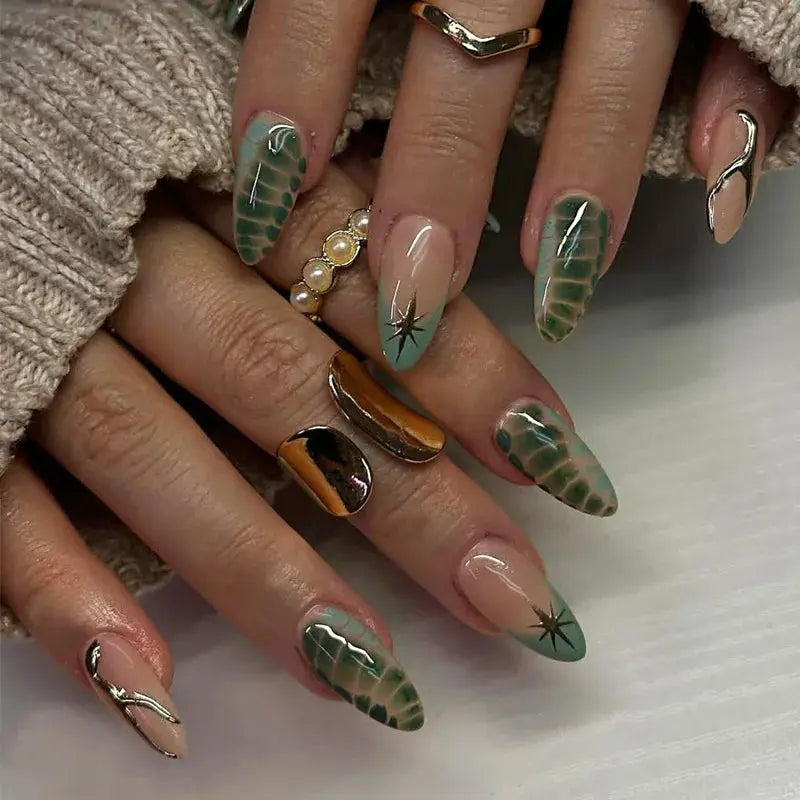 24Pcs False Nails Spicy Girl Silver Bow with Diamond Fake Nails with Glue Almond Press on Nails Black Cool Y2k Almond Nail Set Tech Triumph Shop