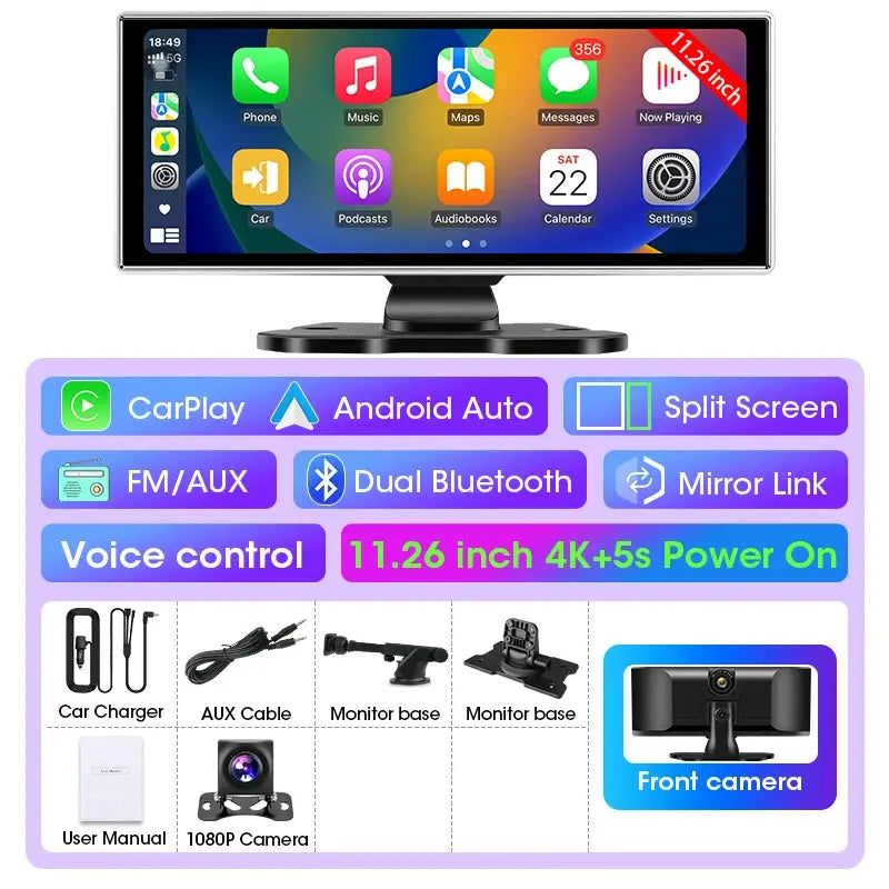 10/11.26 inch Dash Cam 4K Car DVR Wireless Carplay & Android Auto GPS Navigation Video Recorder Dashboard Dual Lens Wifi FM AUX Tech Triumph Shop