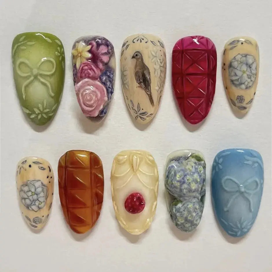 24pcs White Flower Fake Nail Tips Ins Yellow Pink Blush False Nails Wearable Full Cover European Almond Shaped Press on Nails Tech Triumph Shop