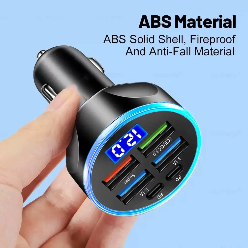 66-250W PD Car Charger QC3.0 Fast Charge One to Six Car Cigarette Lighter Plug Car Charger Flash Charge with Digital Display Tech Triumph Shop