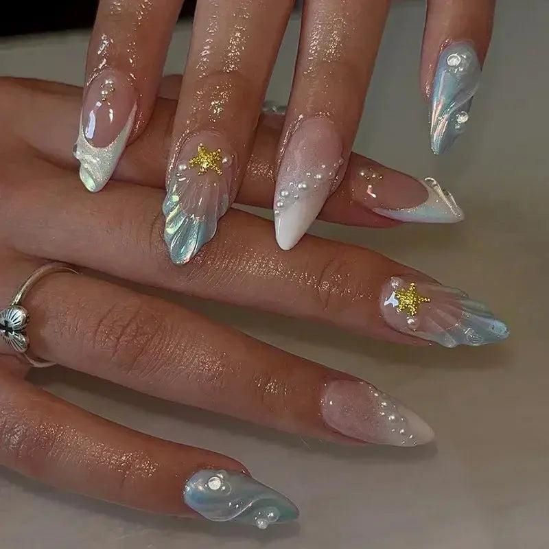 24Pcs Pink Almond False Nails Butterfly Ballet with French Design Wearable Fake Nails Simple Artificial Press on Nails Tips Art Tech Triumph Shop