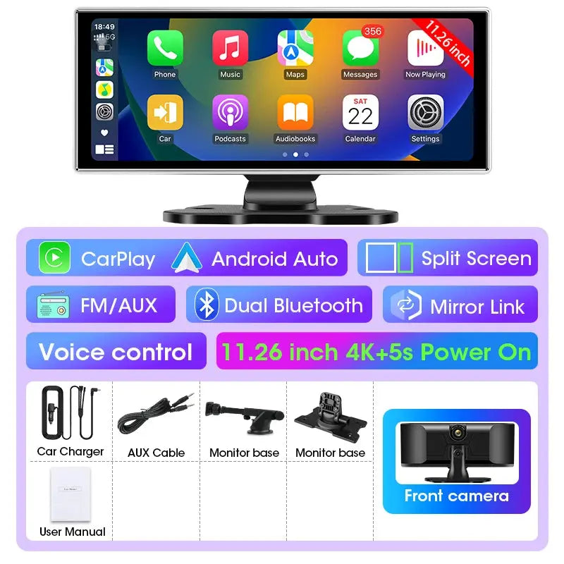 10/11.26 inch Dash Cam 4K Car DVR Wireless Carplay & Android Auto GPS Navigation Video Recorder Dashboard Dual Lens Wifi FM AUX Tech Triumph Shop