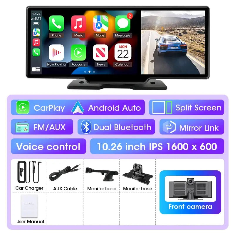 10/11.26 inch Dash Cam 4K Car DVR Wireless Carplay & Android Auto GPS Navigation Video Recorder Dashboard Dual Lens Wifi FM AUX Tech Triumph Shop