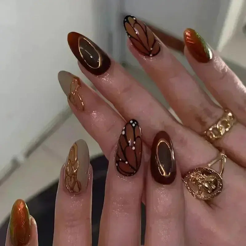 24Pcs False Nails Spicy Girl Silver Bow with Diamond Fake Nails with Glue Almond Press on Nails Black Cool Y2k Almond Nail Set Tech Triumph Shop
