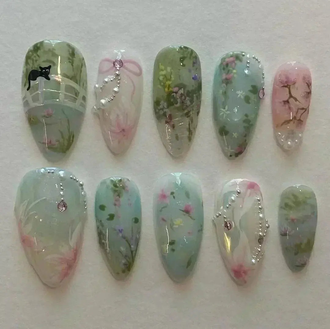 24Pcs Pink Almond False Nails Butterfly Ballet with French Design Wearable Fake Nails Simple Artificial Press on Nails Tips Art Tech Triumph Shop