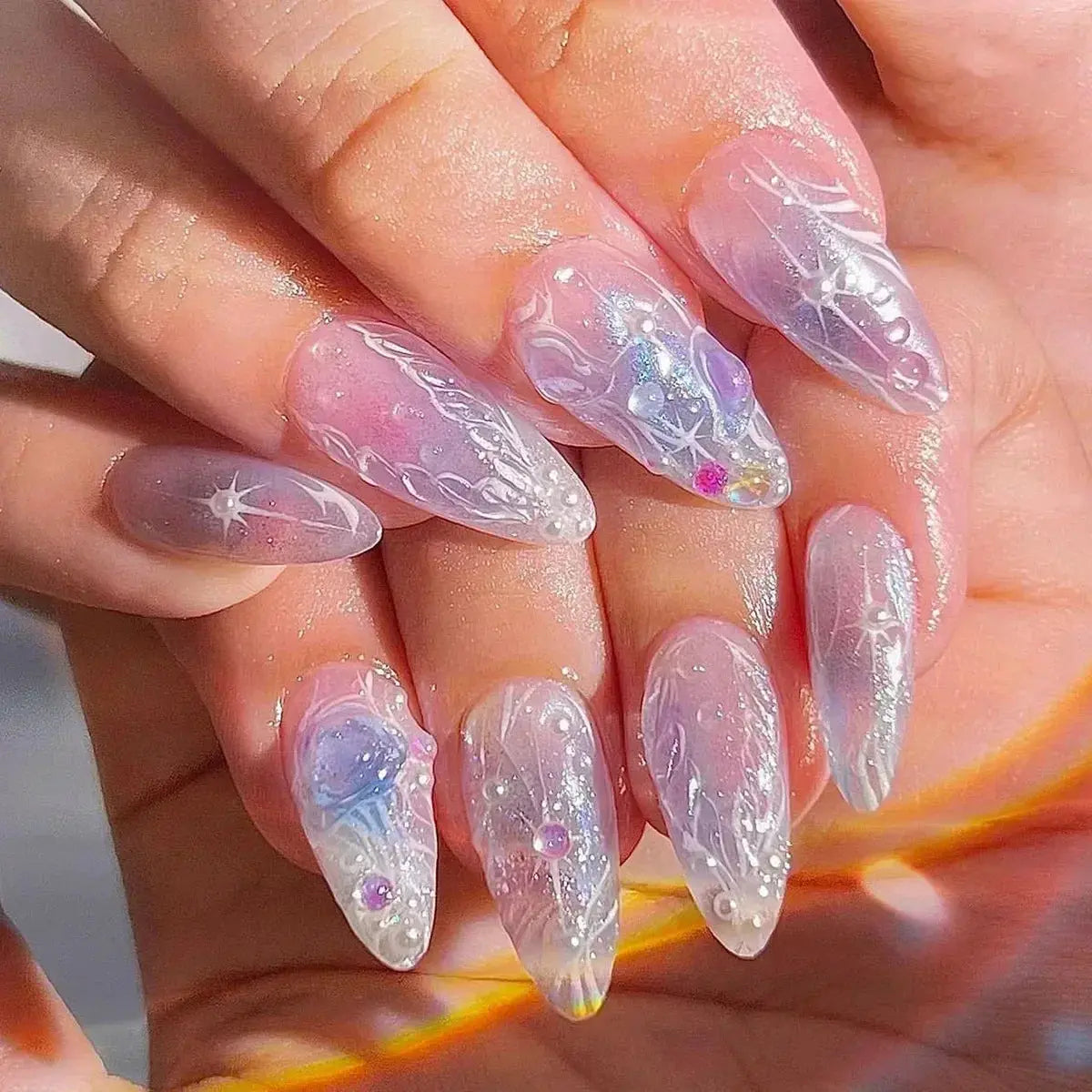 24Pcs Pink Almond False Nails Butterfly Ballet with French Design Wearable Fake Nails Simple Artificial Press on Nails Tips Art Tech Triumph Shop