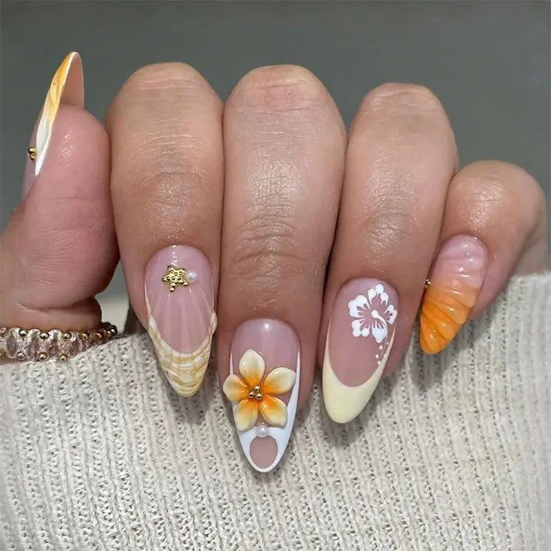 24Pcs Pink Almond False Nails Butterfly Ballet with French Design Wearable Fake Nails Simple Artificial Press on Nails Tips Art Tech Triumph Shop