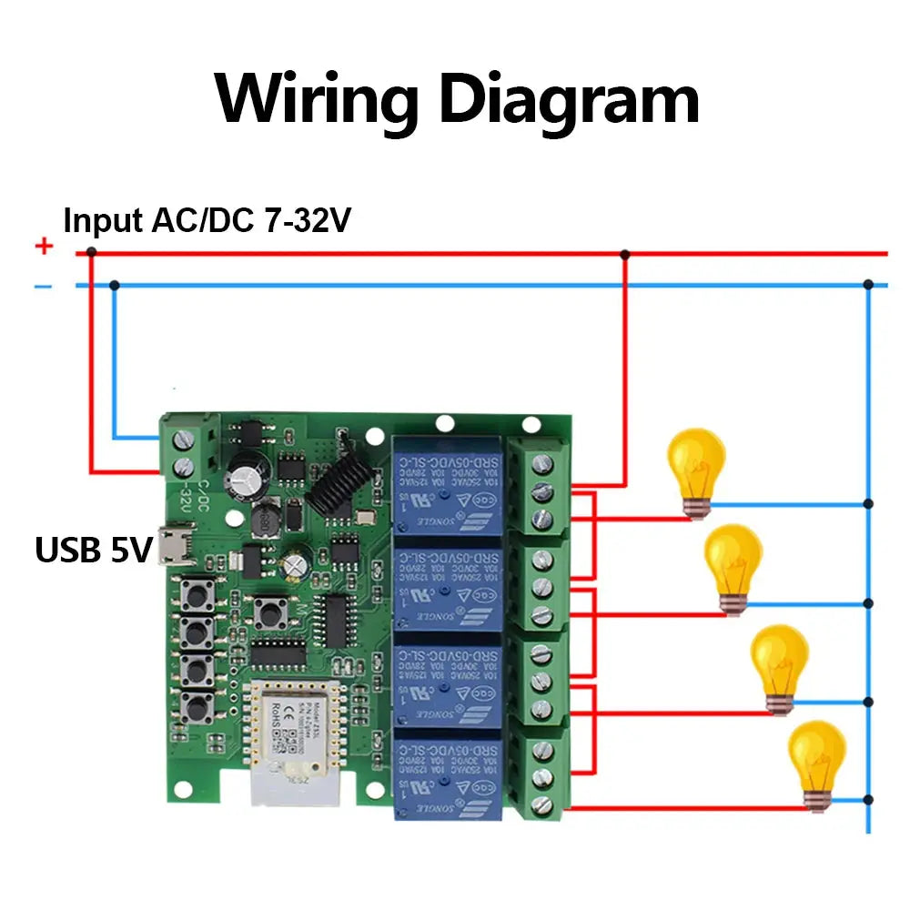 4CH Tuya Wifi Relay Smart Wireless Switch Module 4 Channel 7-32V 85-250V 220V 110V 2200W RF433 10A 4 Way Receiver For Alexa Tech Triumph Shop