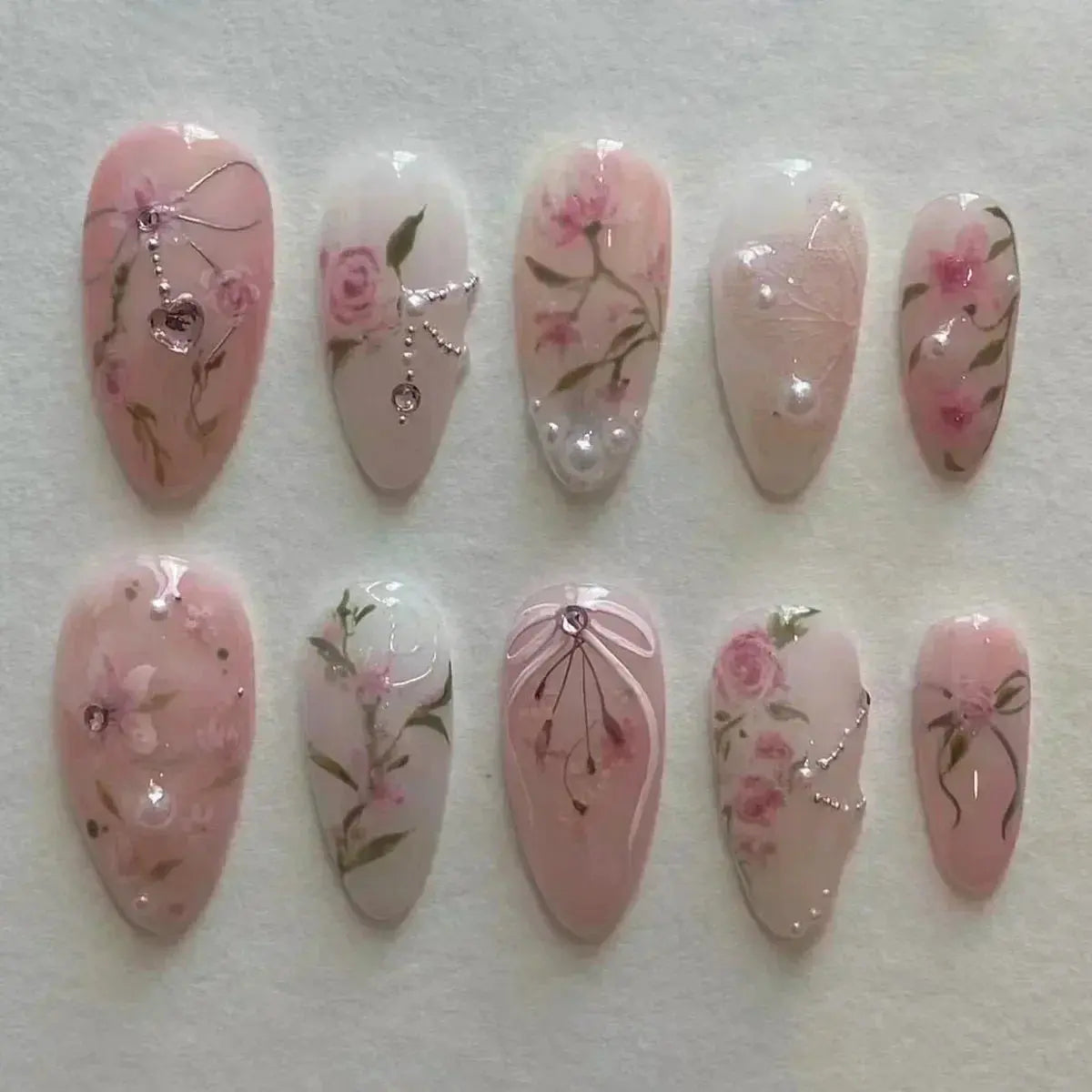 24Pcs Pink Almond False Nails Butterfly Ballet with French Design Wearable Fake Nails Simple Artificial Press on Nails Tips Art Tech Triumph Shop