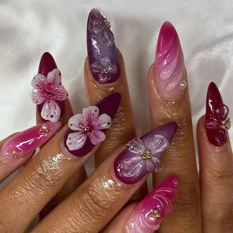 24Pcs Pink Almond False Nails Butterfly Ballet with French Design Wearable Fake Nails Simple Artificial Press on Nails Tips Art Tech Triumph Shop