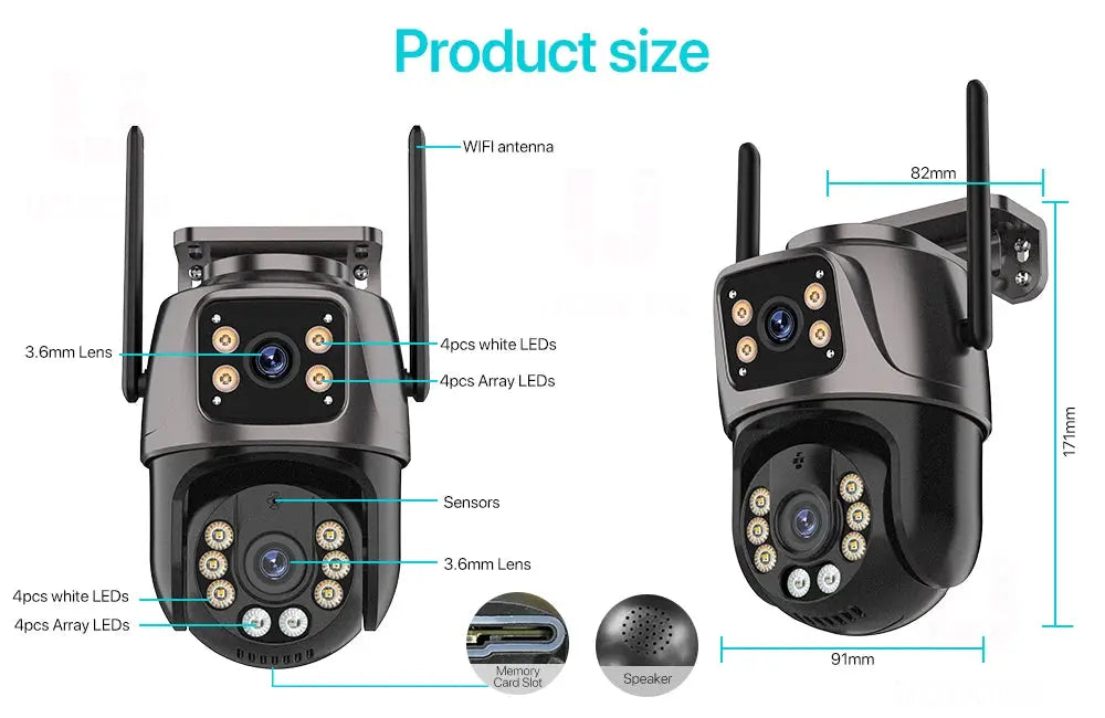 4K 8MP HD Wifi PTZ Camera Outdoor 4MP Dual Lens Dual Screen AI Auto Tracking IP Camera CCTV Audio Video Surveillance P2P iCSee Tech Triumph Shop