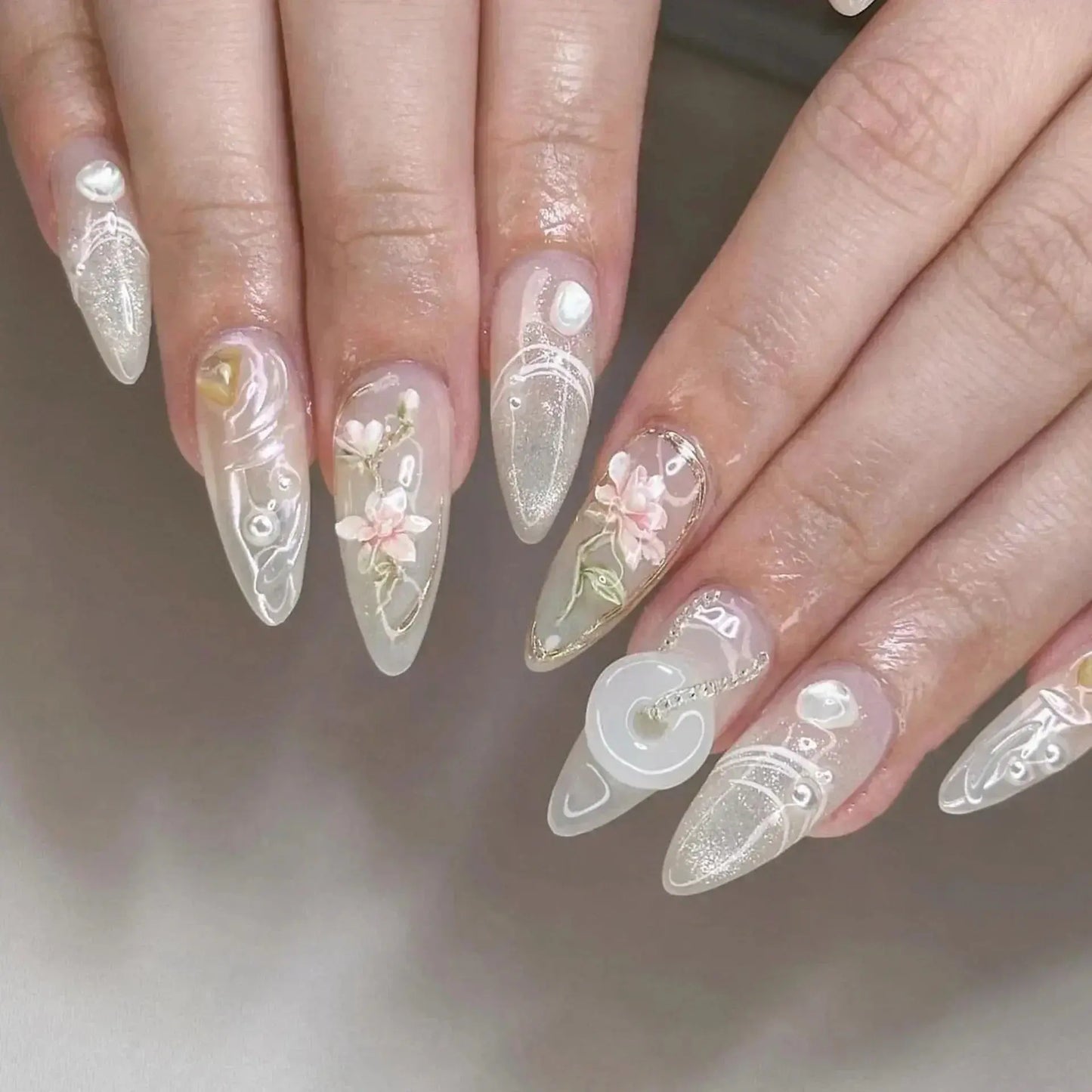 24Pcs Pink Almond False Nails Butterfly Ballet with French Design Wearable Fake Nails Simple Artificial Press on Nails Tips Art Tech Triumph Shop